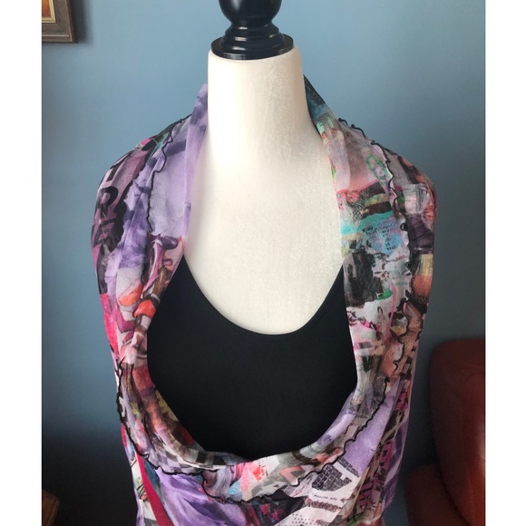 Simon Chang black and printed mesh overlay long sleeve dress EUC - Picture 7 of 16